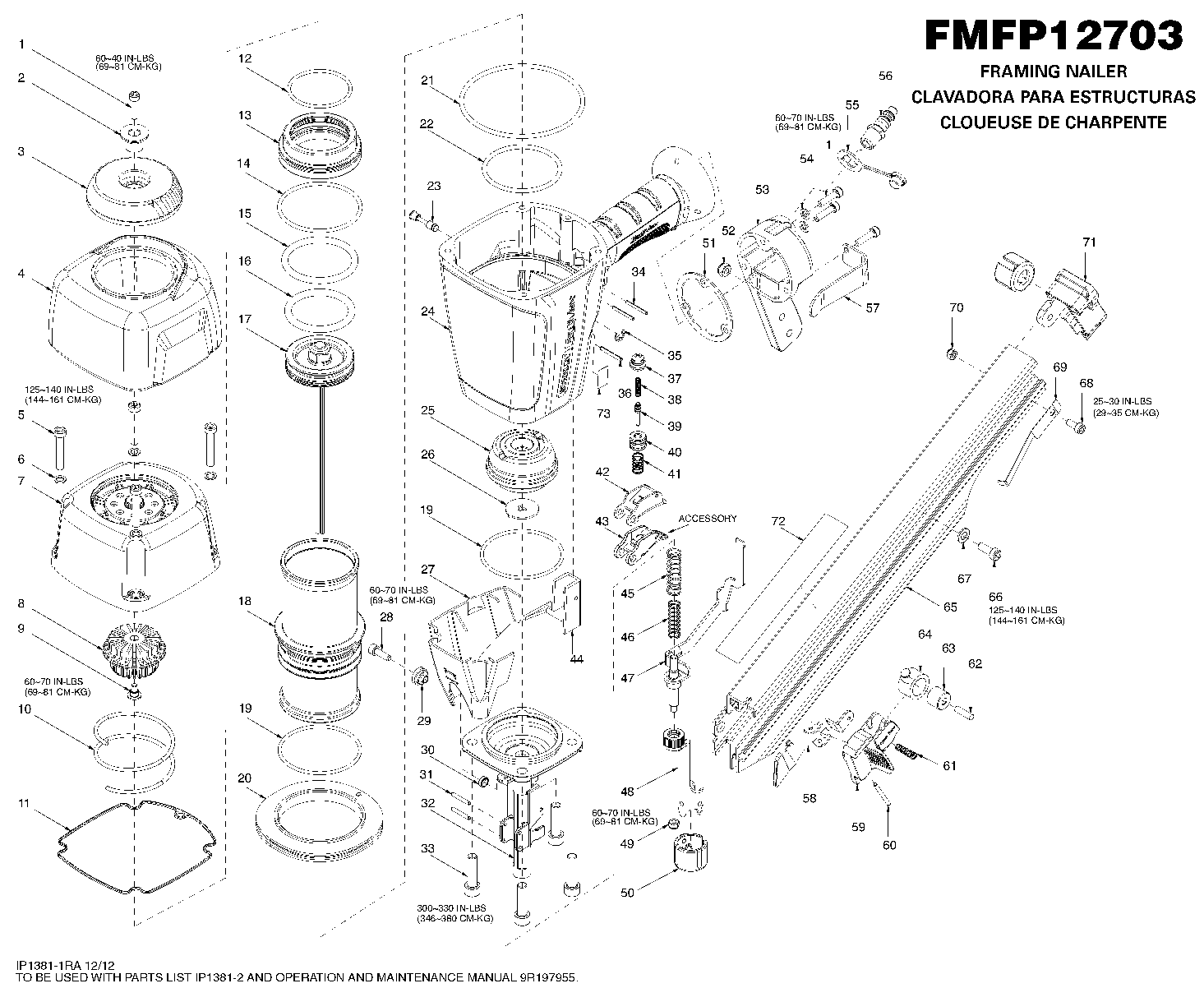 Default Diagram and Parts List for FMFP12703 Type 0 Black and Decker Nailer
